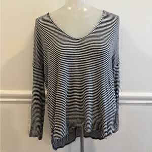 Anthropologie Bordeaux Black and White Striped Long Sleeve Top